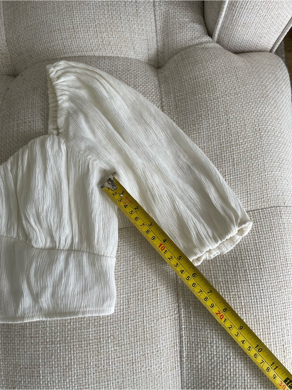 Abercrombie & Fitch Puff Sleeve Gathered Crop Top White - Picture 7 of 7